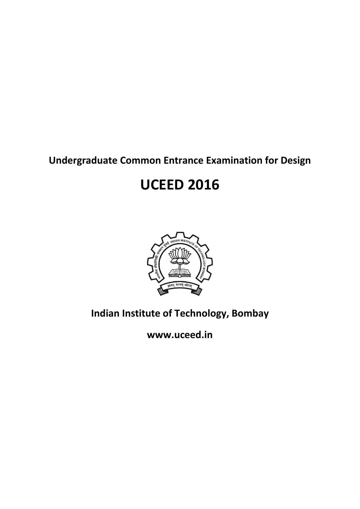 UCEED 2016 Question Paper - Page 1