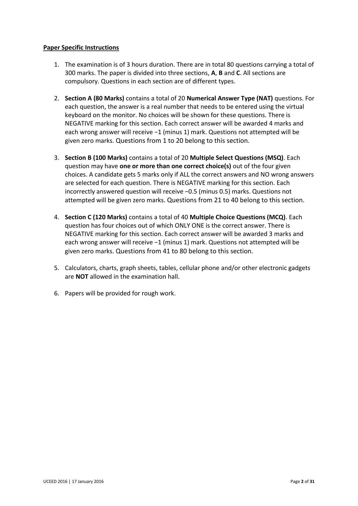 UCEED 2016 Question Paper - Page 2