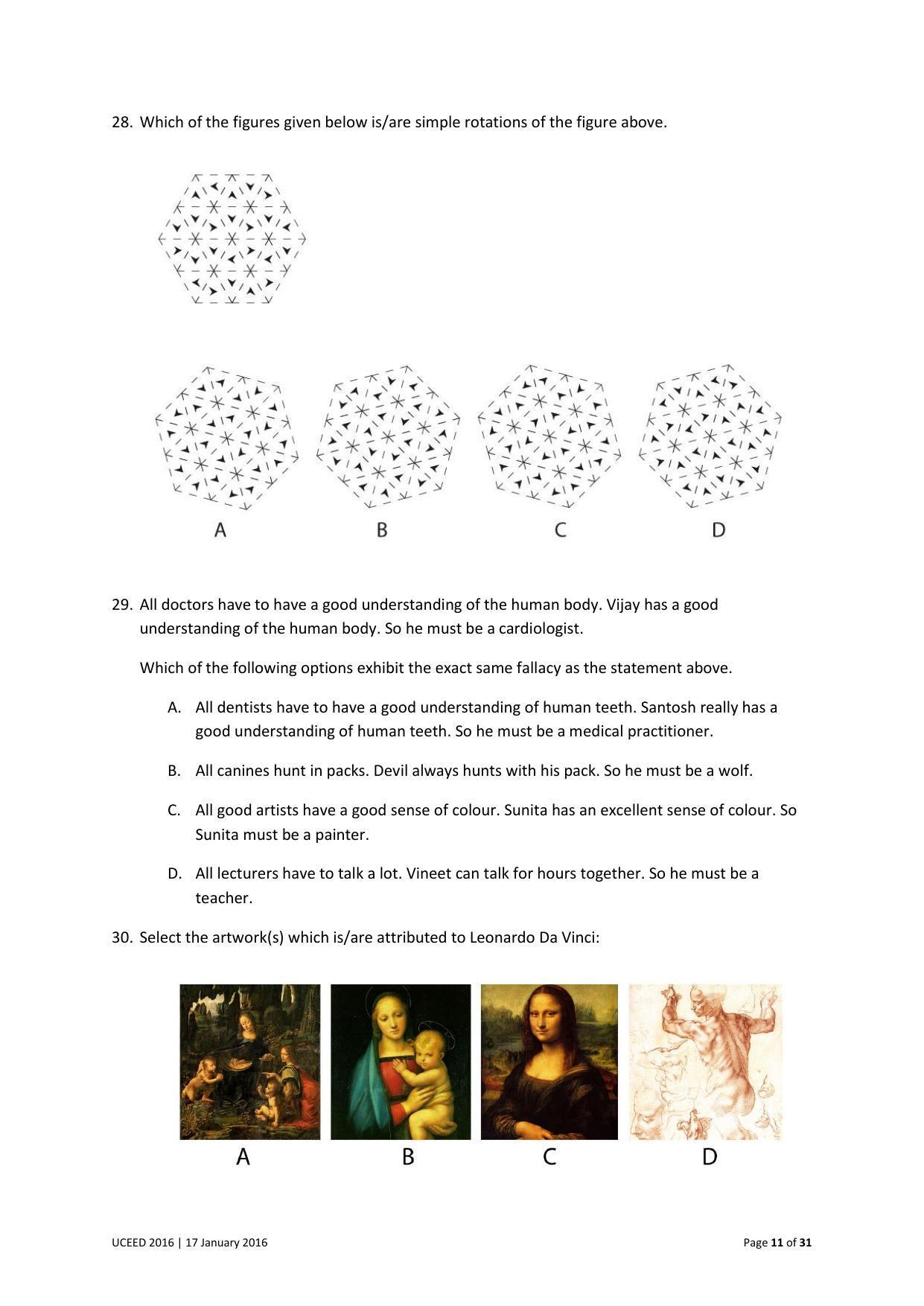UCEED 2016 Question Paper - Page 11