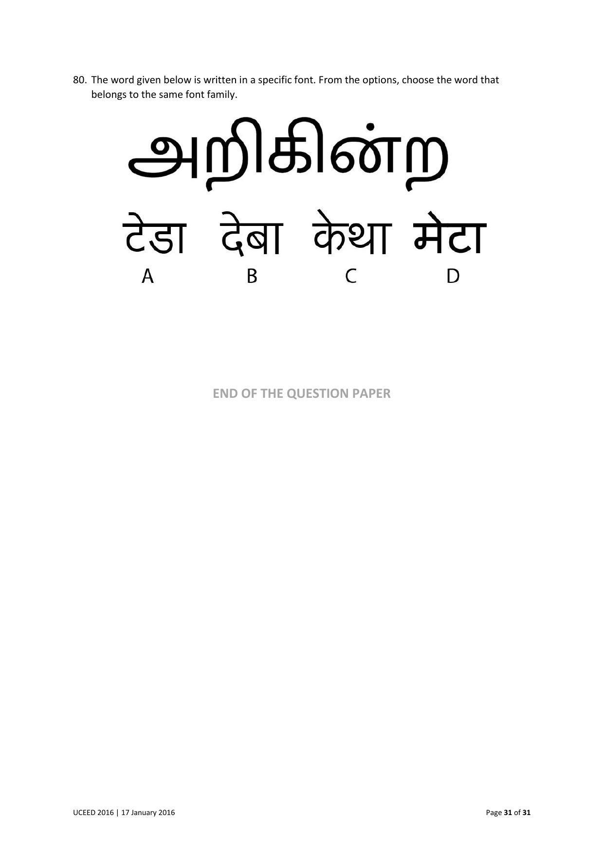 UCEED 2016 Question Paper - Page 31