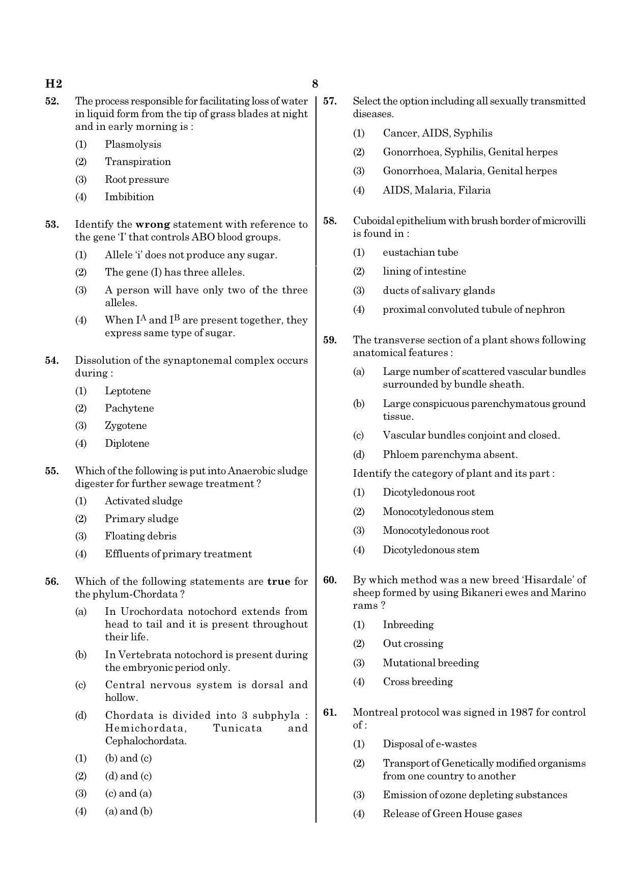 NEET H2 2020 Question Paper - Page 8