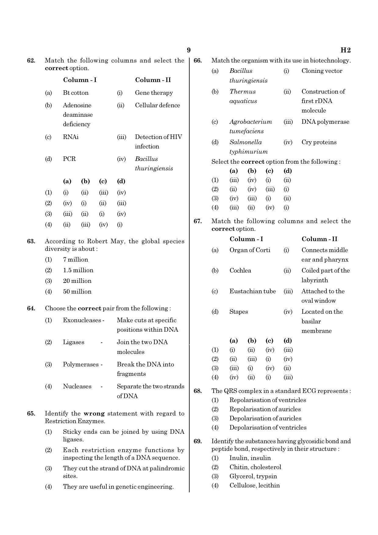 NEET H2 2020 Question Paper - Page 9