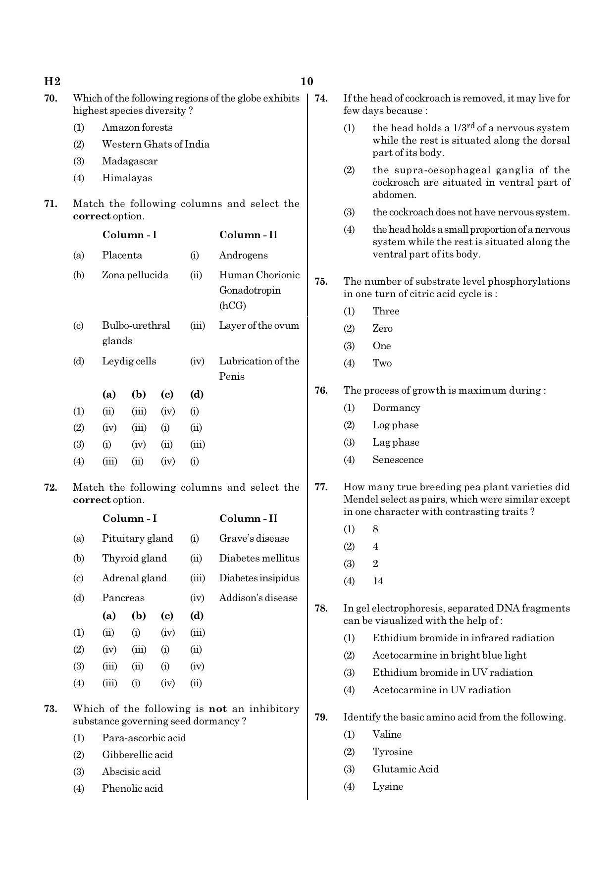 NEET H2 2020 Question Paper - Page 10