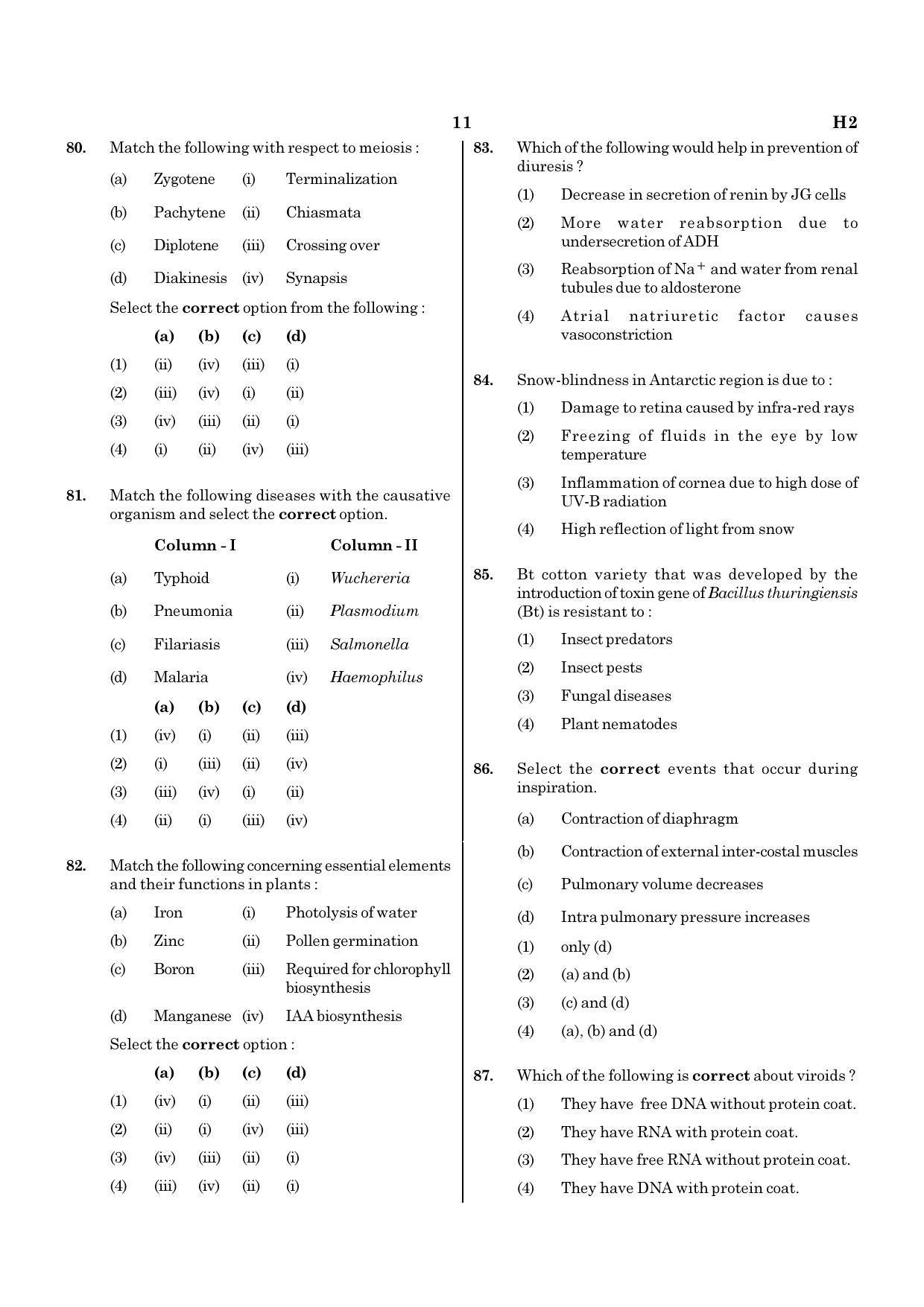 NEET H2 2020 Question Paper - Page 11