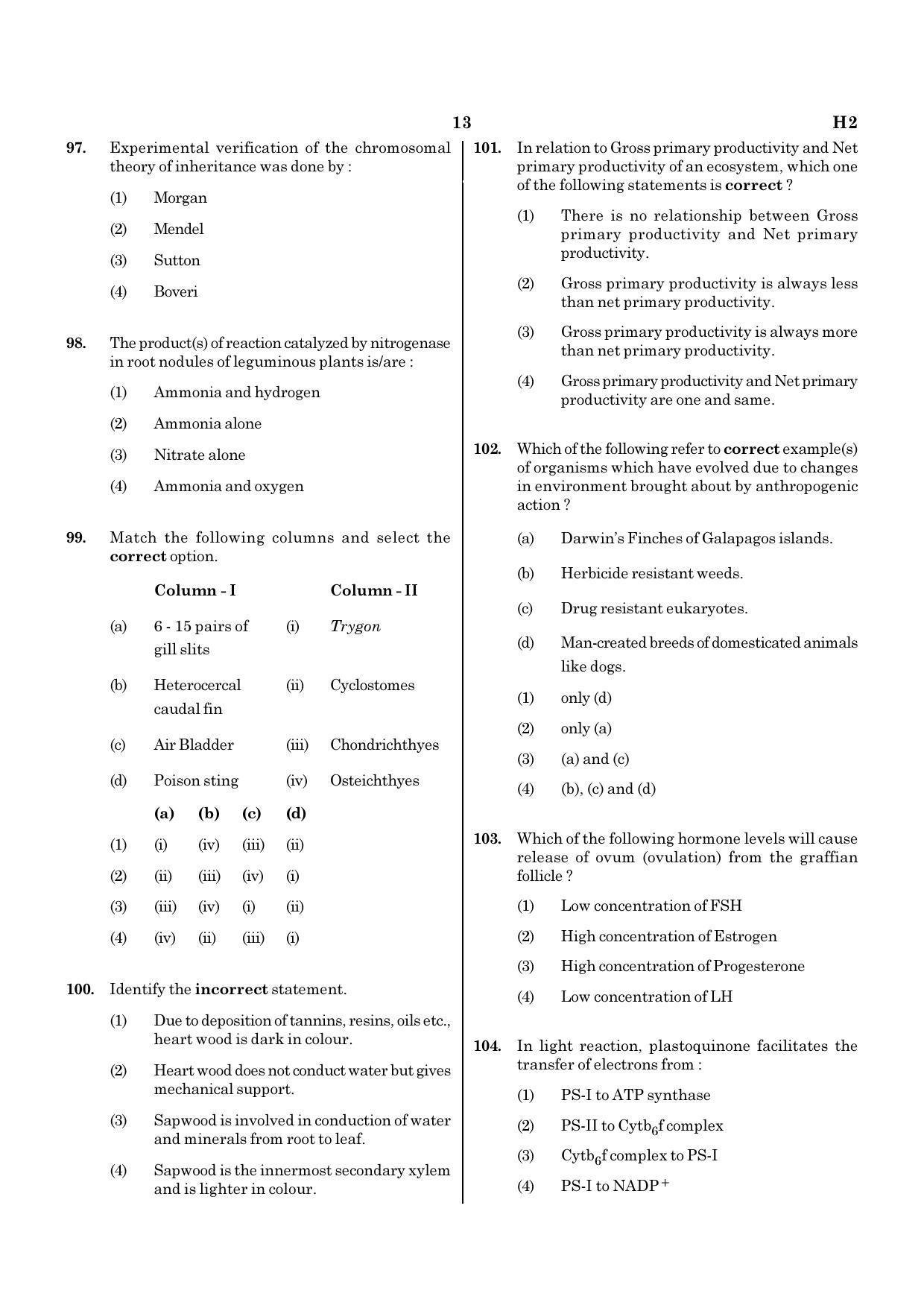 NEET H2 2020 Question Paper - Page 13