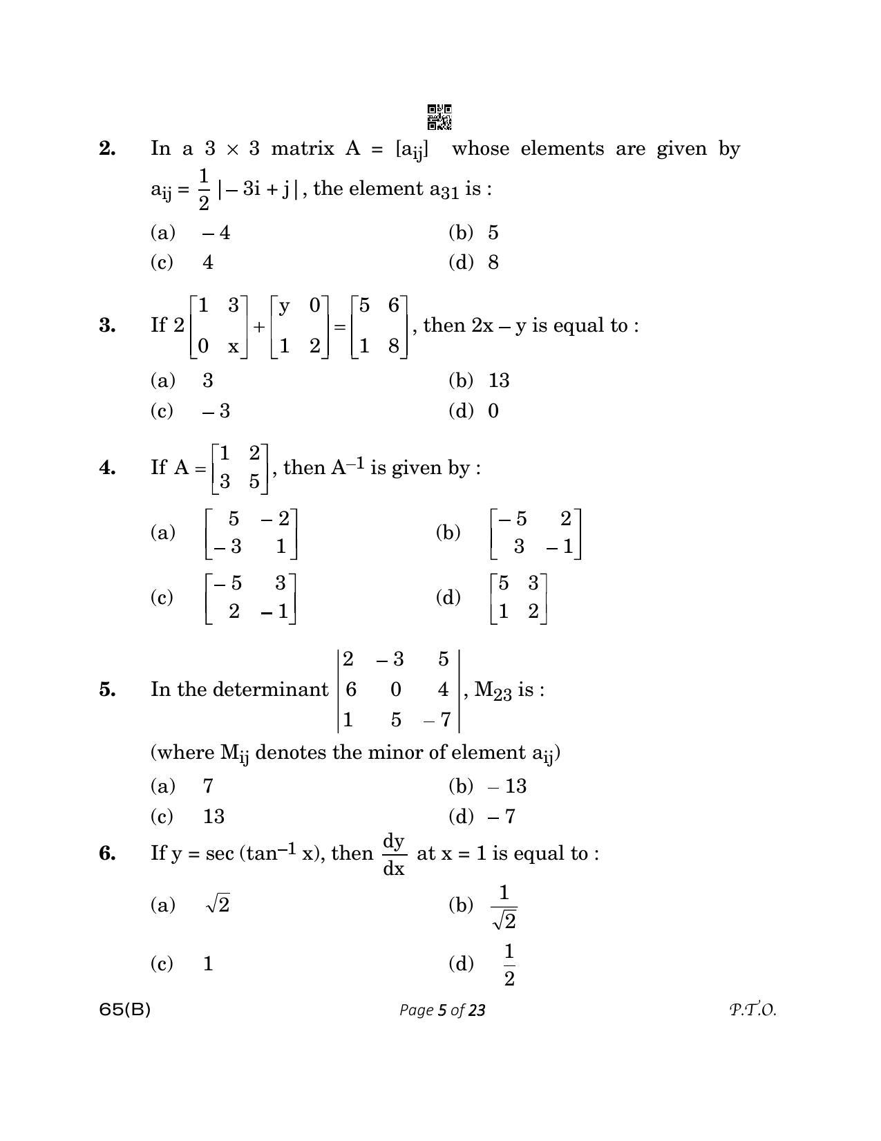 CBSE Class 12 65(B) MATHEMATICS FOR VI 2023 Question Paper - Page 5