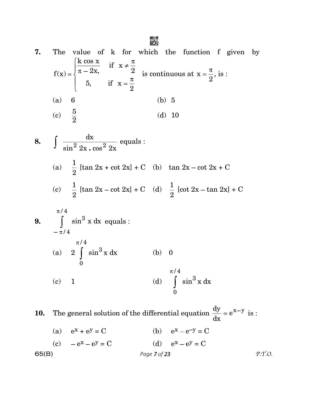 CBSE Class 12 65(B) MATHEMATICS FOR VI 2023 Question Paper - Page 7
