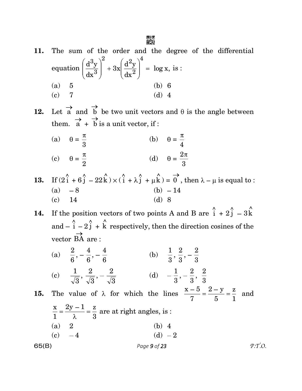 CBSE Class 12 65(B) MATHEMATICS FOR VI 2023 Question Paper - Page 9