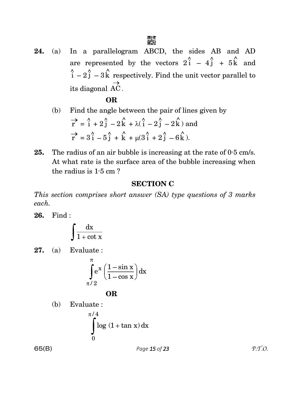 CBSE Class 12 65(B) MATHEMATICS FOR VI 2023 Question Paper - Page 15