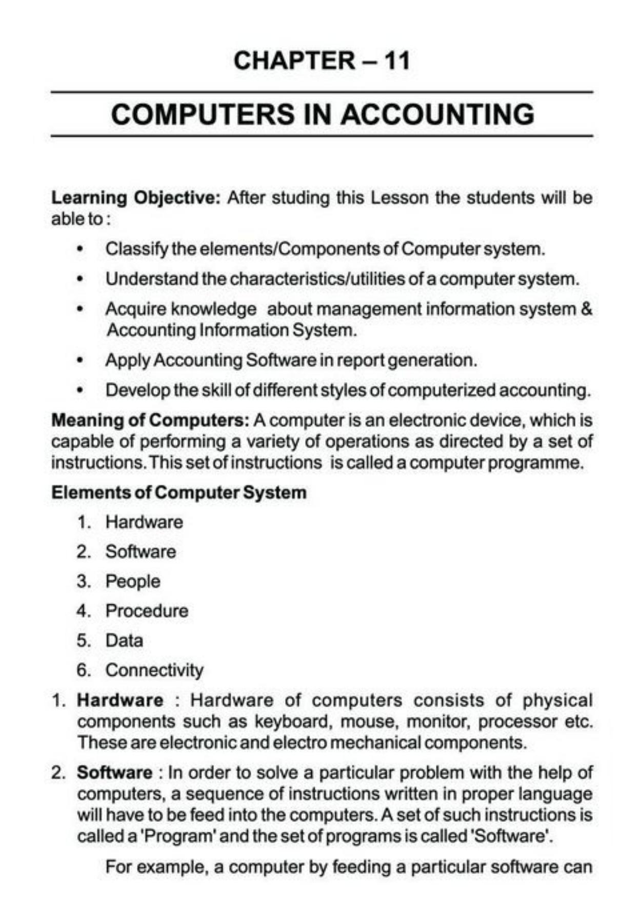 Class 11 Notes, Question & Practice Paper - Accountancy (Topic 11 : Computers in Accounting) - Page 2
