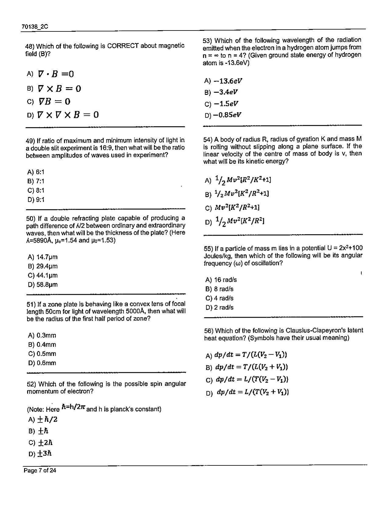 JKBOPEE B.Sc Nursing 2021 Question Papers - Page 7