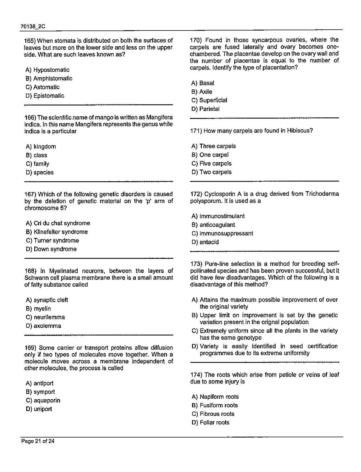 JKBOPEE B.Sc Nursing 2021 Question Papers - Page 21