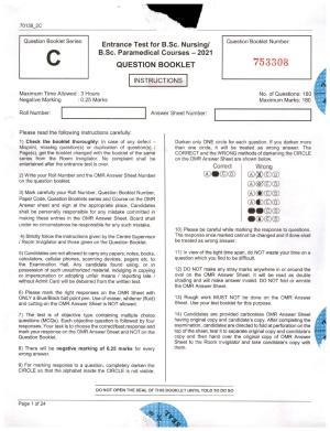 JKBOPEE B.Sc Nursing 2021 Question Papers
