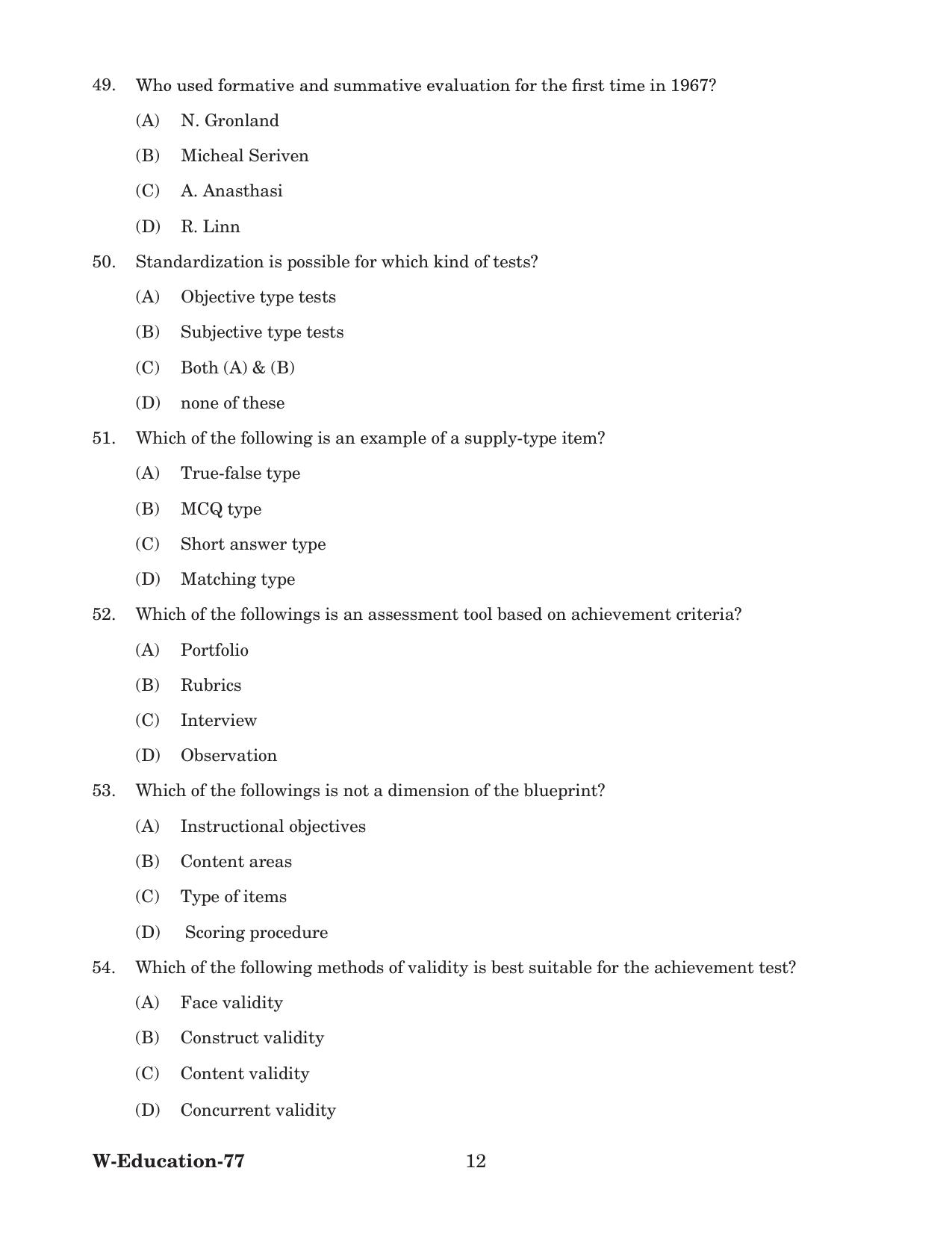 Odisha CPET 2022 EDUCATION Question Paper - Page 12