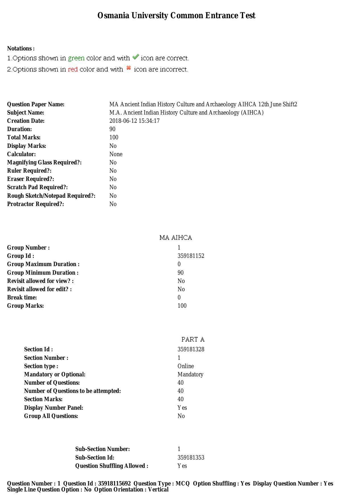 TS CPGET 2018 M.A. Ancient Indian History Culture and Archaeology (AIHCA) (Shift 2) Question Paper with Answer Key - Page 1