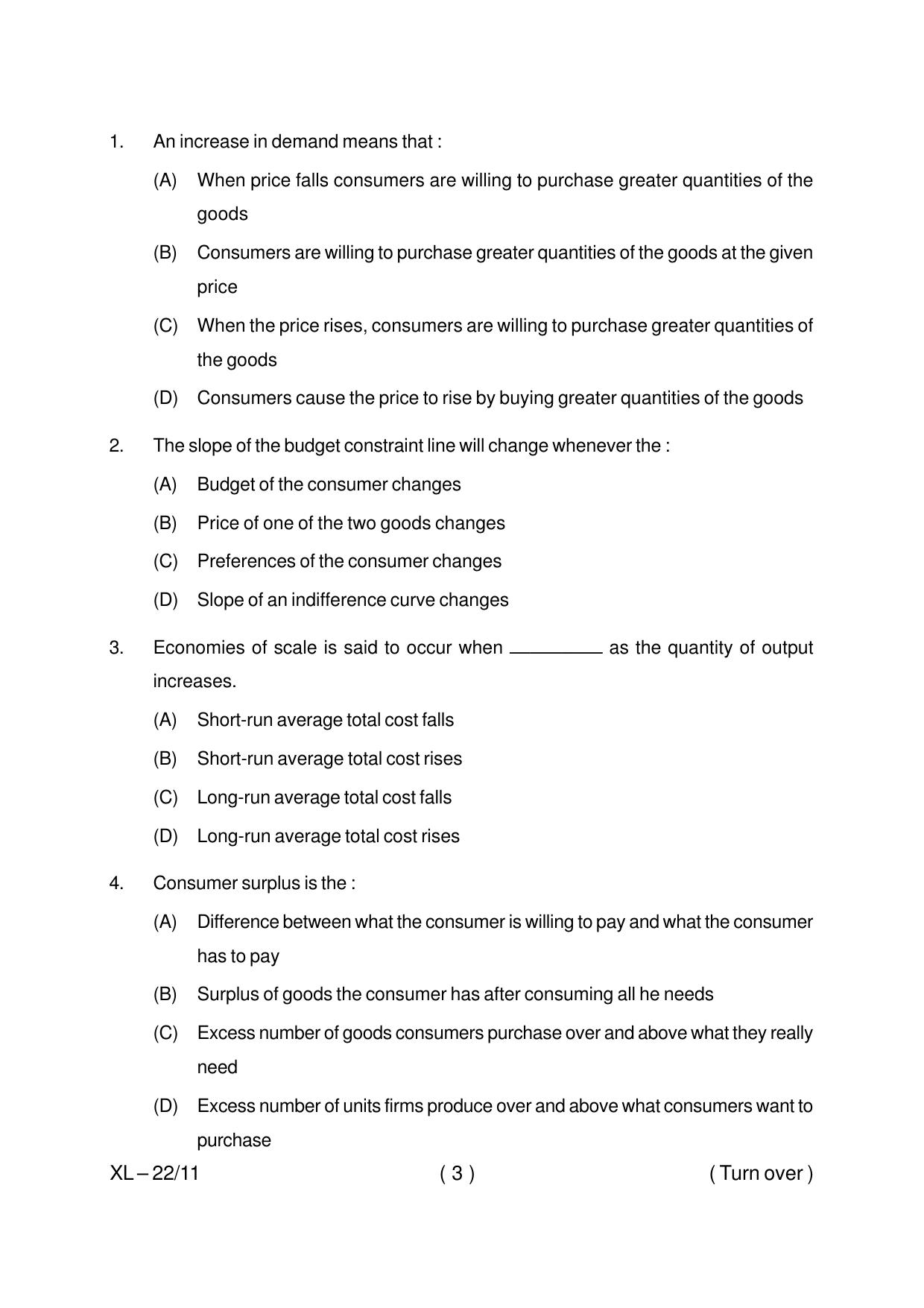 Odisha CPET ECONOMICS 2020 Question Paper - Page 3