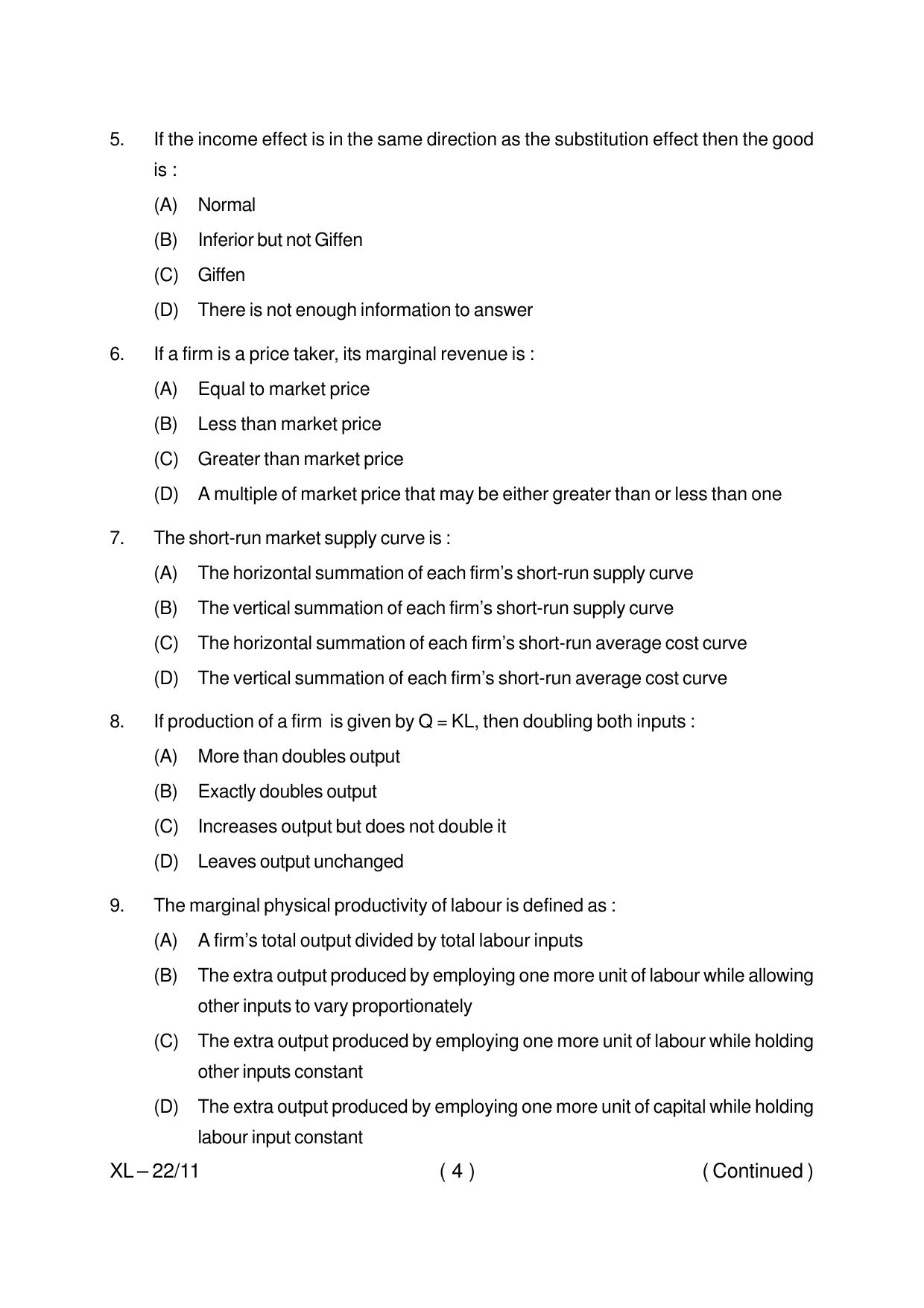 Odisha CPET ECONOMICS 2020 Question Paper - Page 4