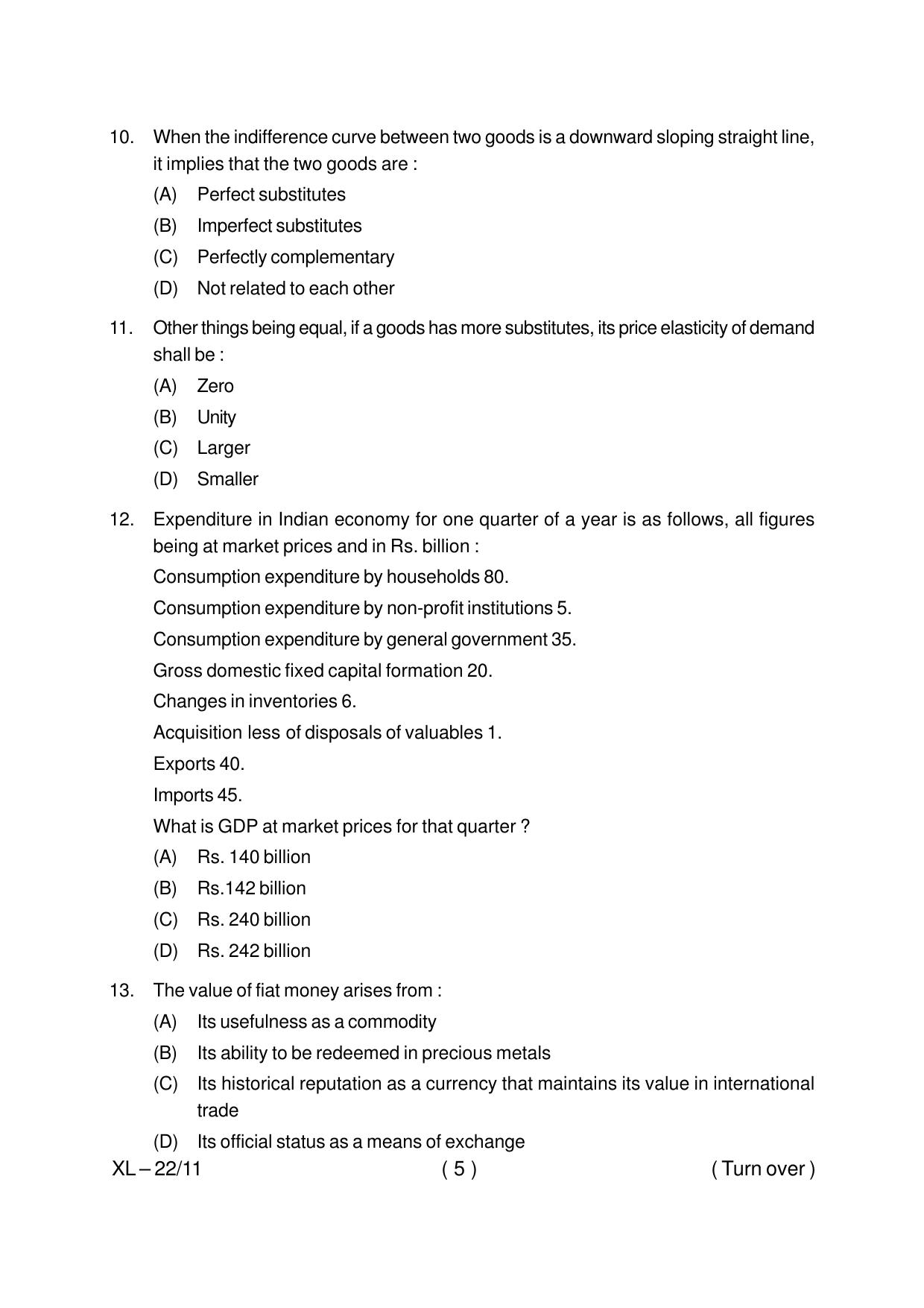 Odisha CPET ECONOMICS 2020 Question Paper - Page 5