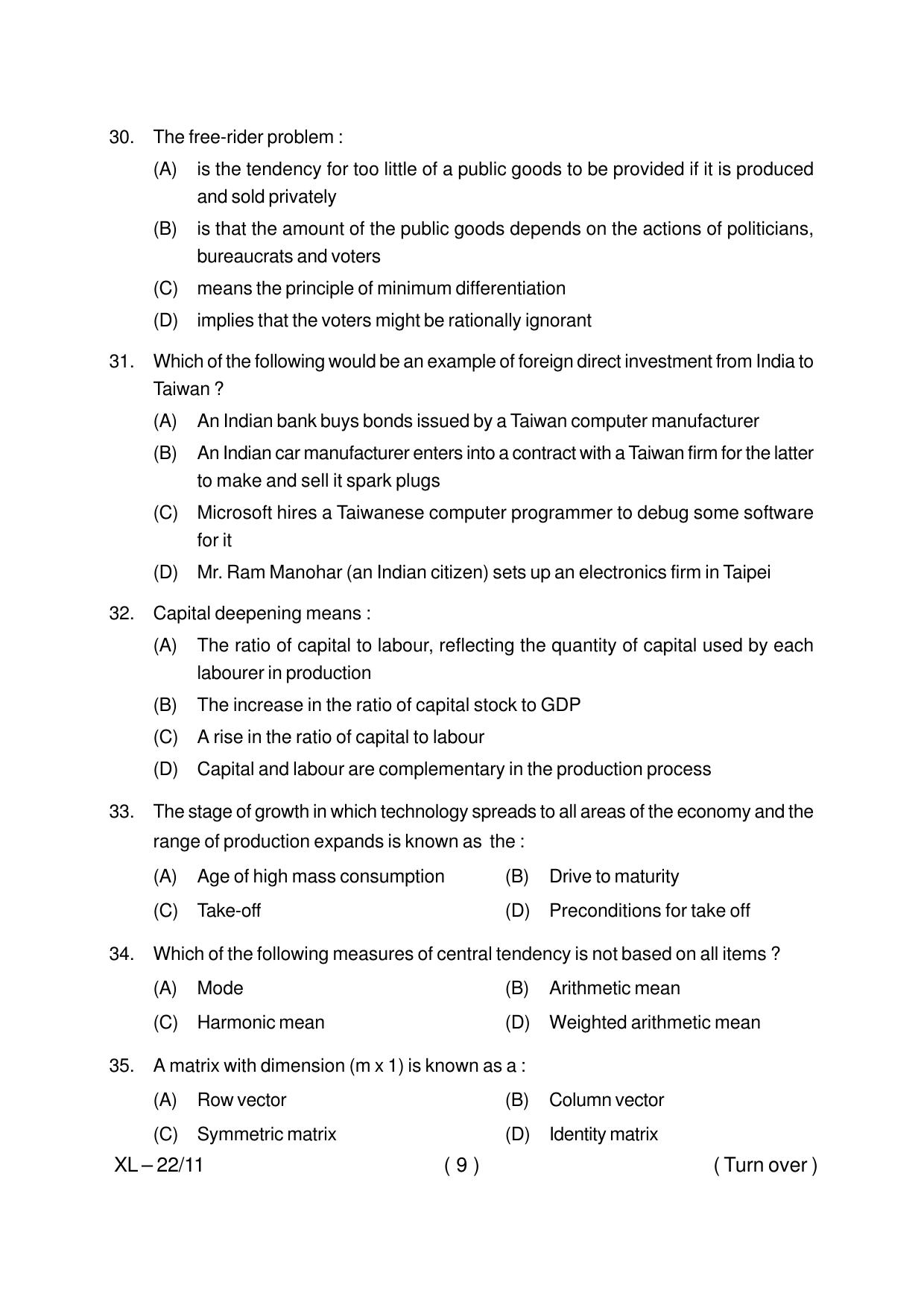 Odisha CPET ECONOMICS 2020 Question Paper - Page 9