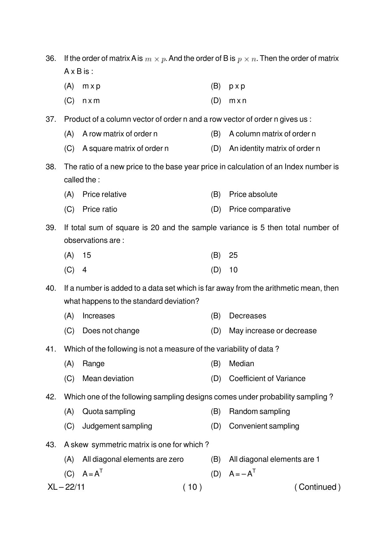 Odisha CPET ECONOMICS 2020 Question Paper - Page 10