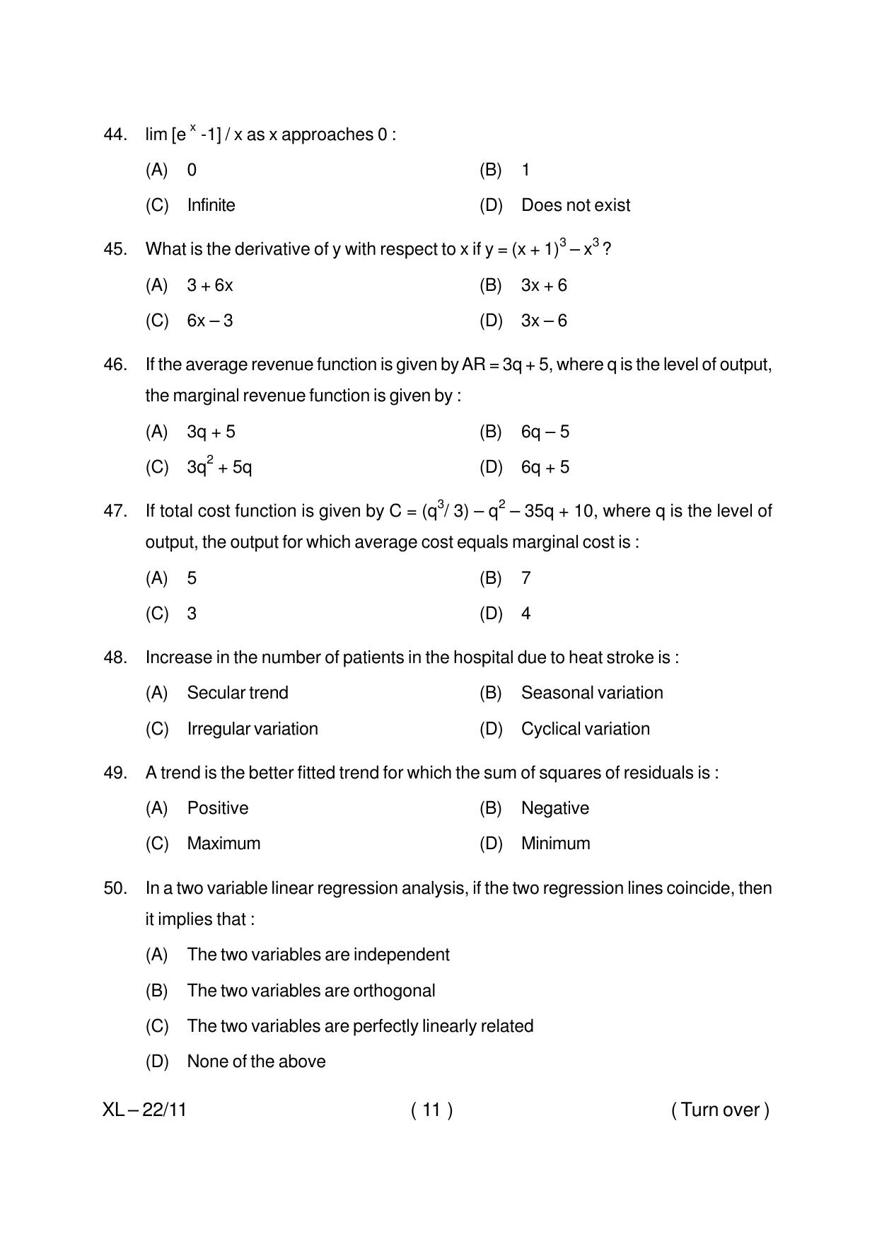 Odisha CPET ECONOMICS 2020 Question Paper - Page 11