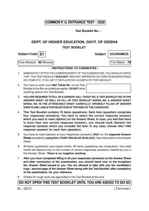 Odisha CPET ECONOMICS 2020 Question Paper