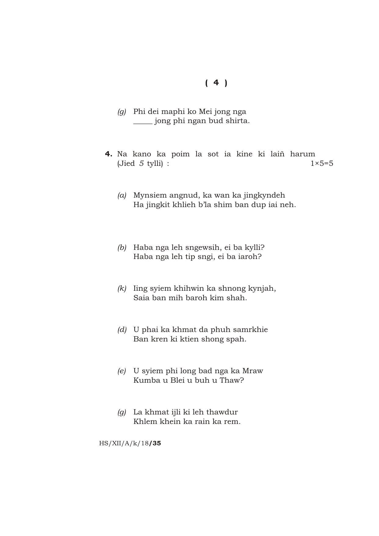 Meghalaya Board (MBOSE) Class 12 KHASI ( ELECTIVE ) 2018 Question Paper - Page 4