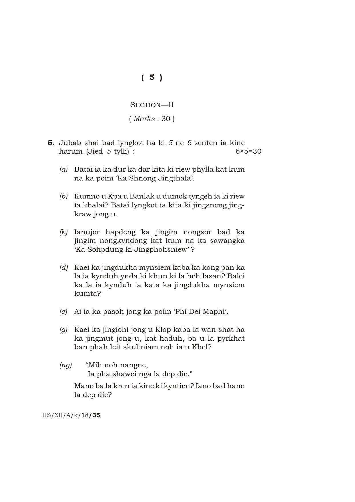 Meghalaya Board (MBOSE) Class 12 KHASI ( ELECTIVE ) 2018 Question Paper - Page 5