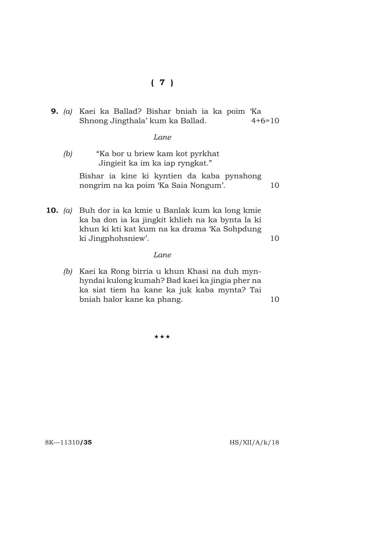 Meghalaya Board (MBOSE) Class 12 KHASI ( ELECTIVE ) 2018 Question Paper - Page 7