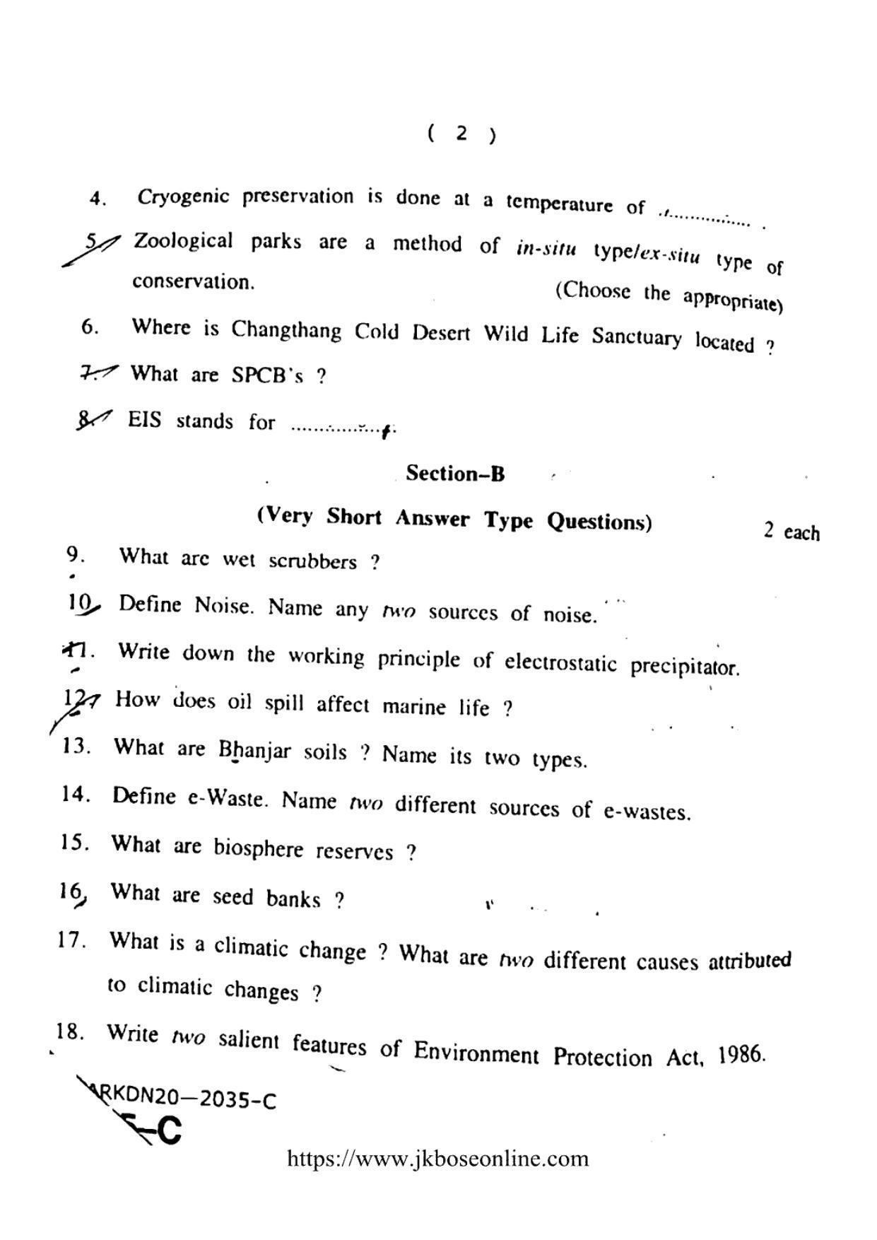 JKBOSE Class 12 Environmental-Science 2035-C Question Papers 2020 - Page 2