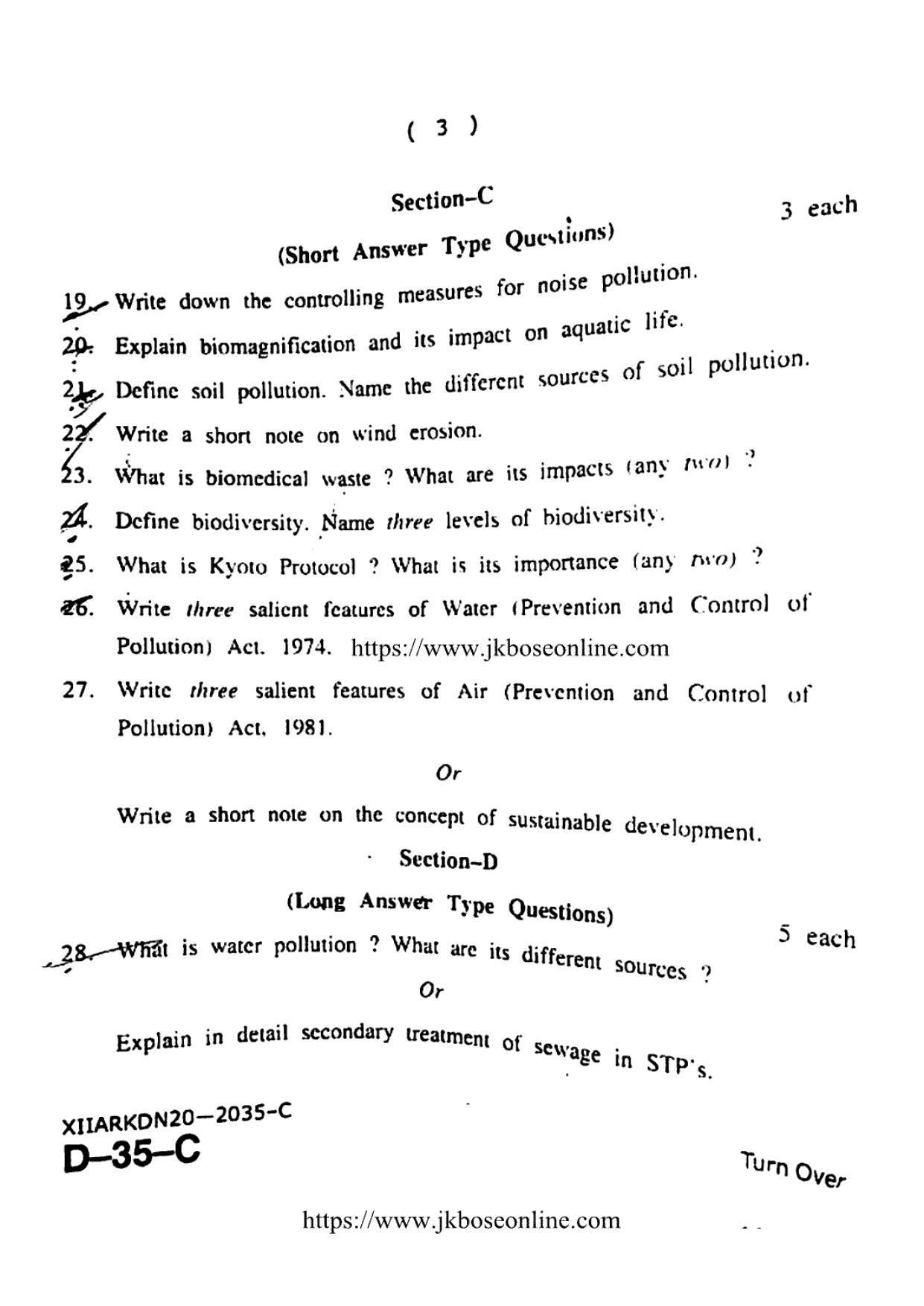 JKBOSE Class 12 Environmental-Science 2035-C Question Papers 2020 - Page 3