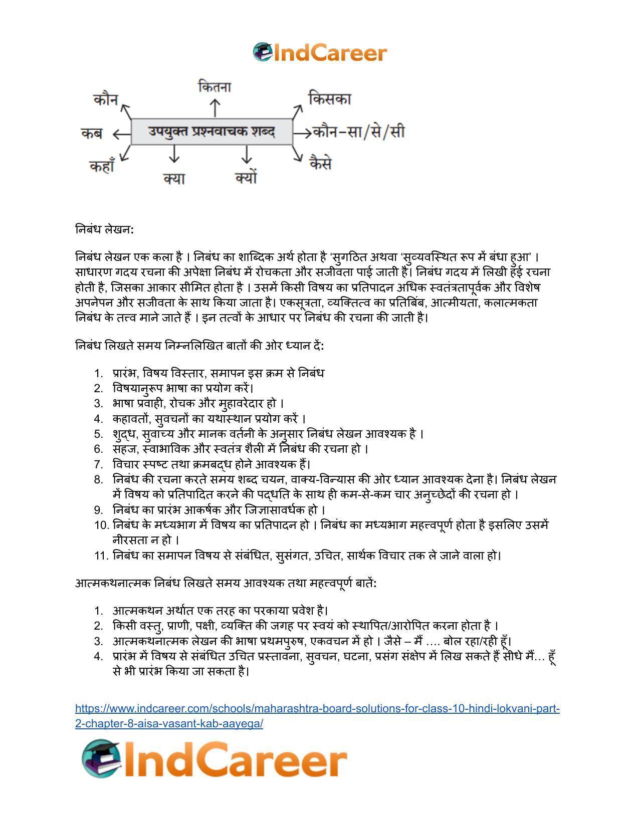 Maharashtra Board Solutions for Class 10- Hindi Lokvani (Part 2): Chapter 8- ऐसा वसंत कब आएगा? - Page 14