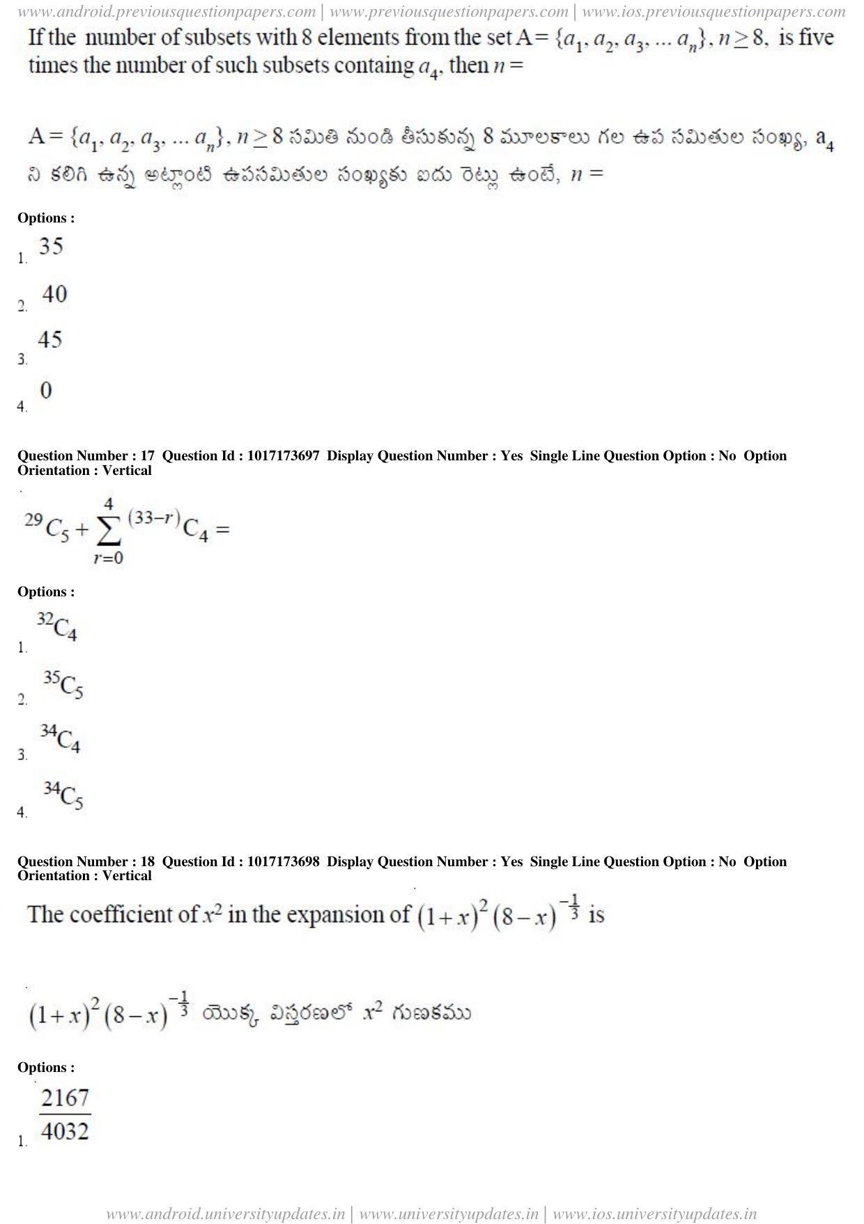 AP EAPCET 2017 - April 24, 2017 Forenoon - Master Engineering Question Paper With Preliminary Keys - Page 9