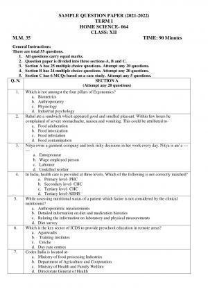 CBSE Class 12 Home Science Sample Paper 2021-22