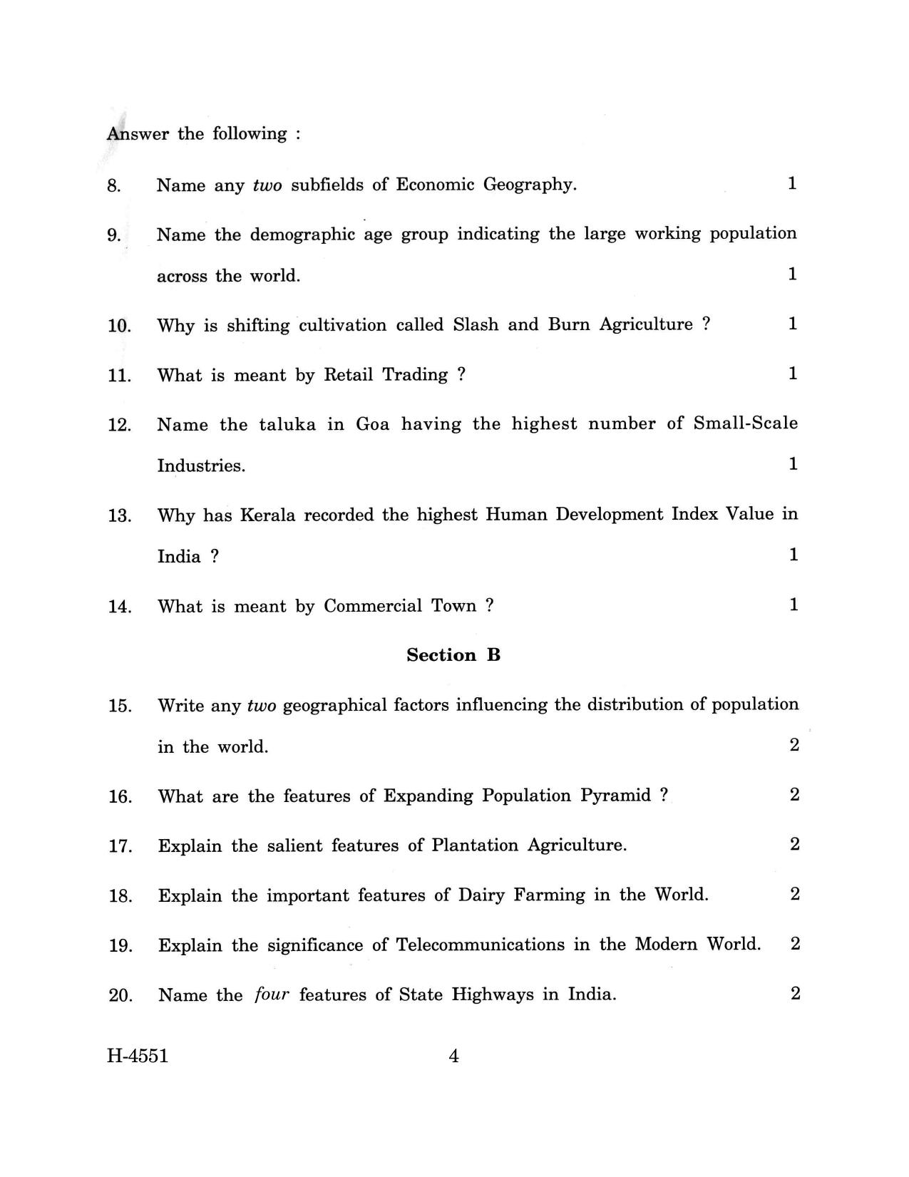 Goa Board Class 12 Geography (March 2024) Question Paper - Page 4