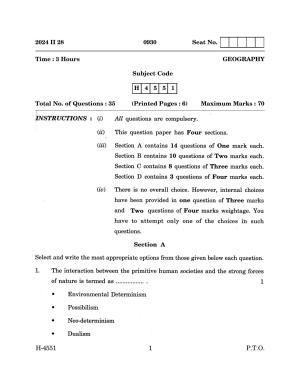 Goa Board Class 12 Geography (March 2024) Question Paper