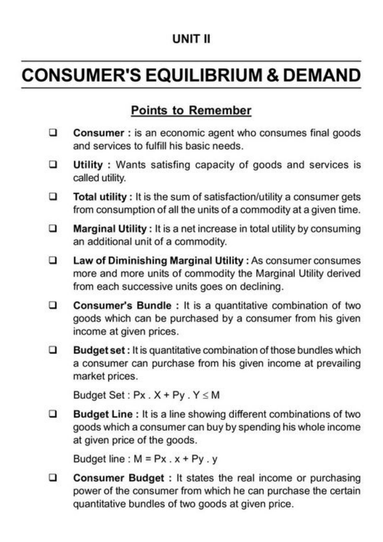 Class 11 Notes, Question & Practice Paper - Economics (Topic 2(B) : Consumers Equilibrium and Demand) - Page 2