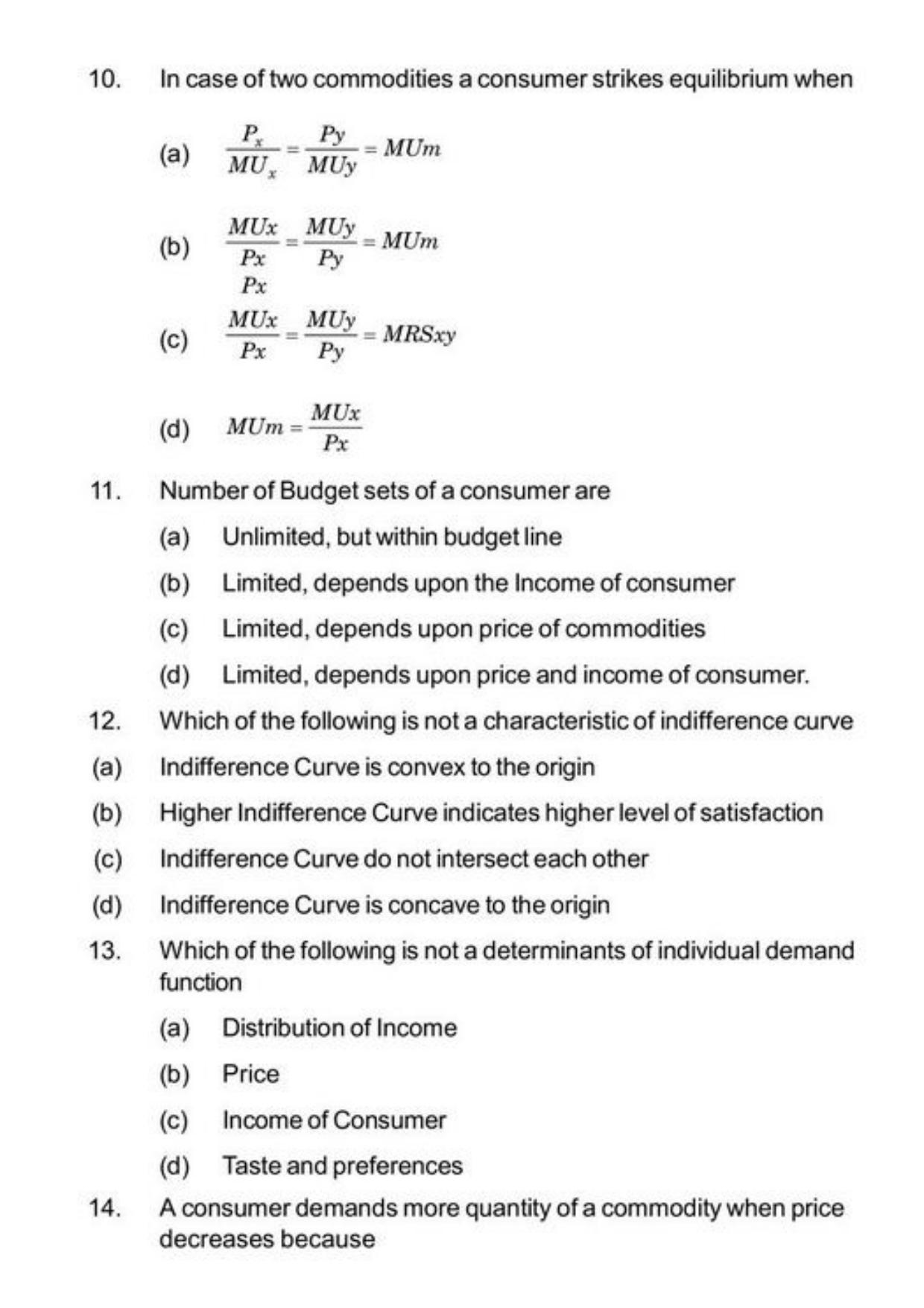 Class 11 Notes, Question & Practice Paper - Economics (Topic 2(B) : Consumers Equilibrium and Demand) - Page 10
