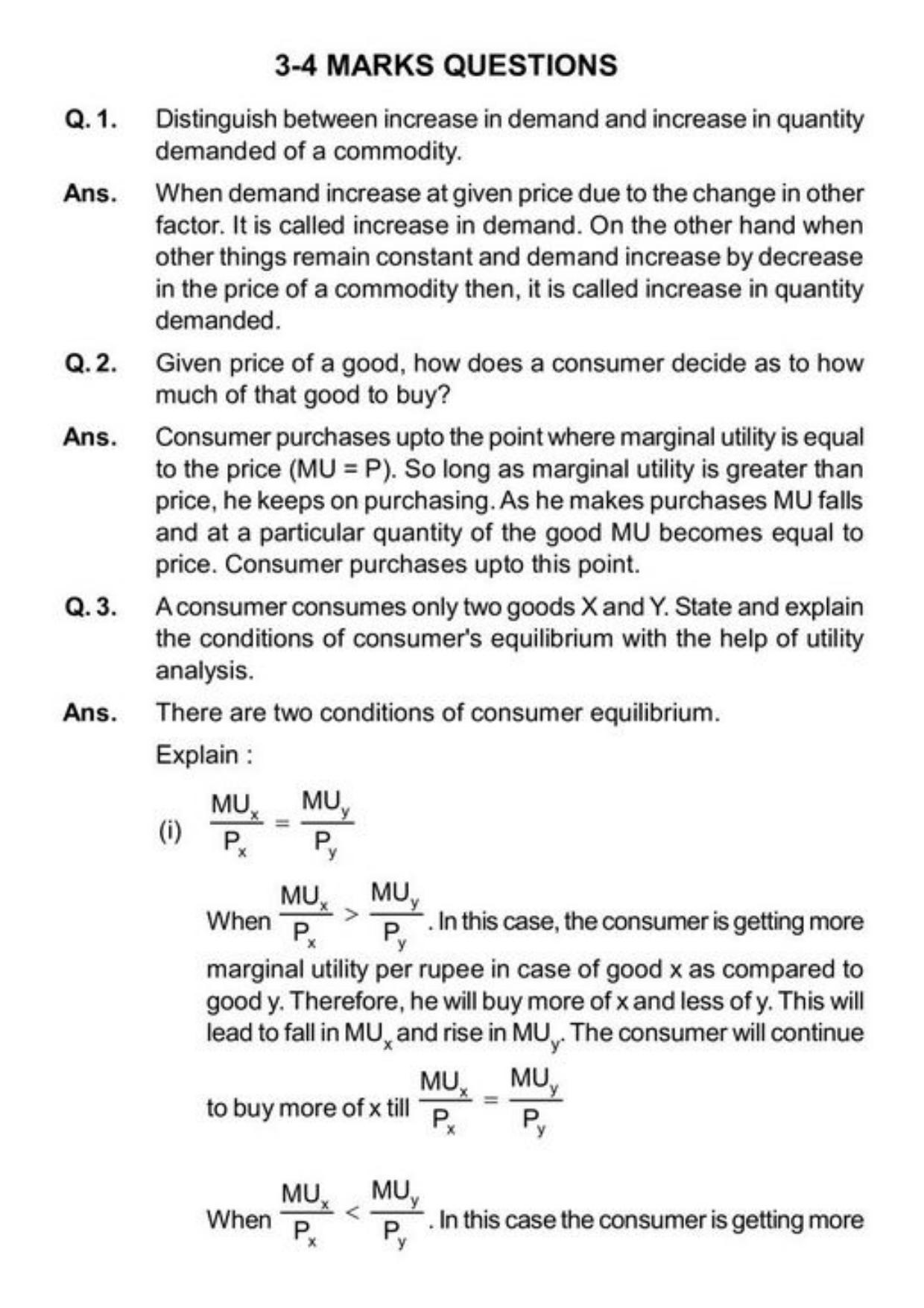 Class 11 Notes, Question & Practice Paper - Economics (Topic 2(B) : Consumers Equilibrium and Demand) - Page 18