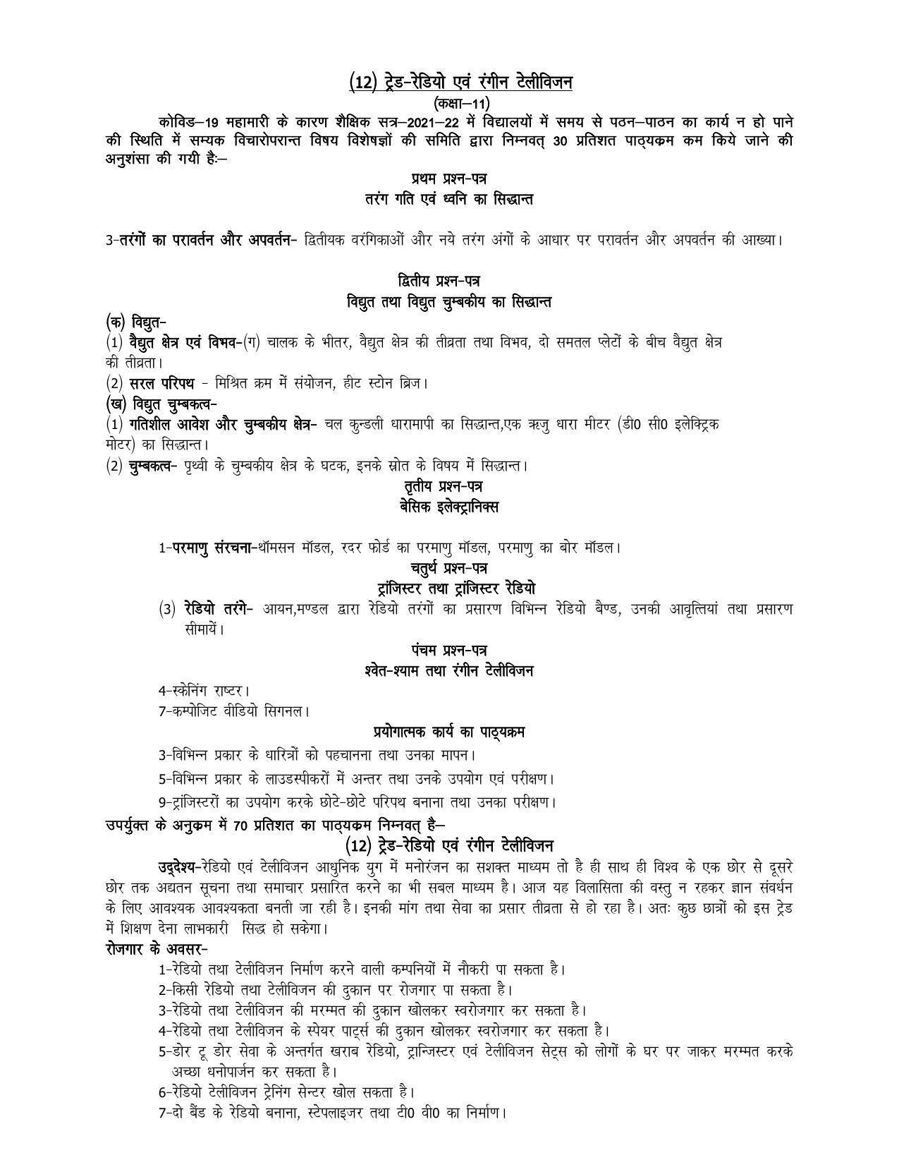 UP Board 11th Syllabus Trade-12 Radio & Colour Television Technique - Page 1