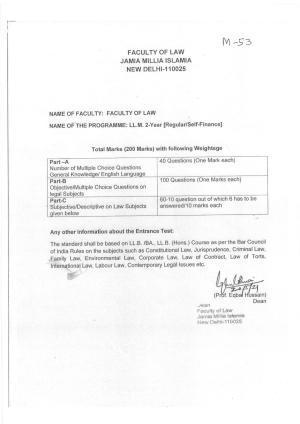 JMI Entrance Exam M53-LLM (Regular)/LLM(Self Finance) Syllabus