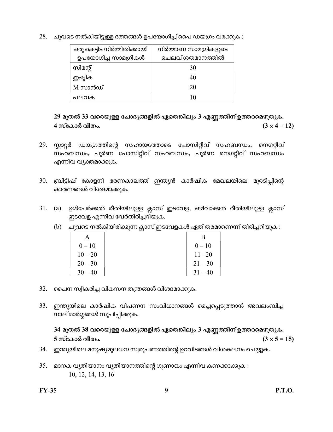 Kerala Plus One 2022 Economics Question Paper - Page 9