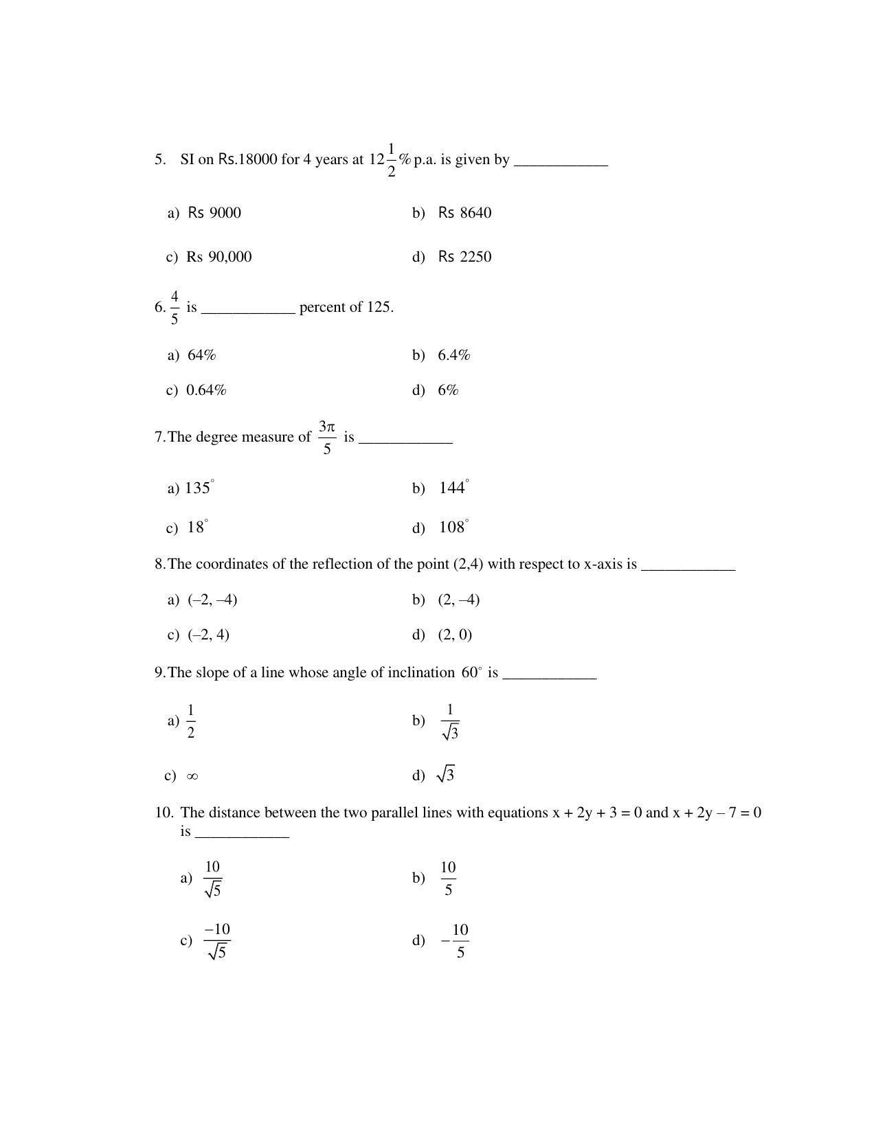 Karnataka 1st PUC BASIC MATHS Model Question Paper - Page 3
