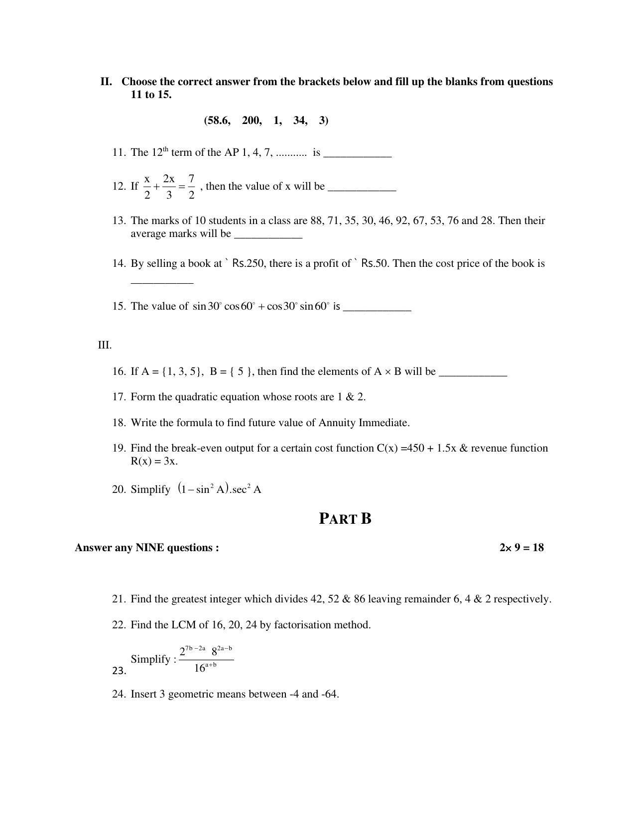 Karnataka 1st PUC BASIC MATHS Model Question Paper - Page 4