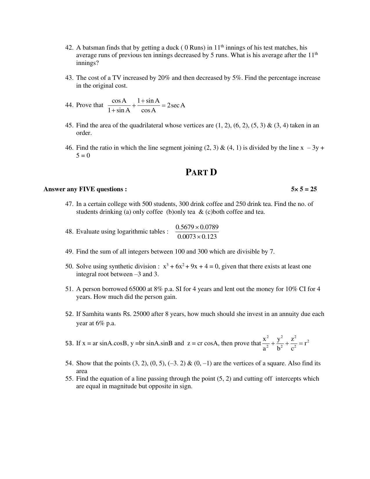 Karnataka 1st PUC BASIC MATHS Model Question Paper - Page 6