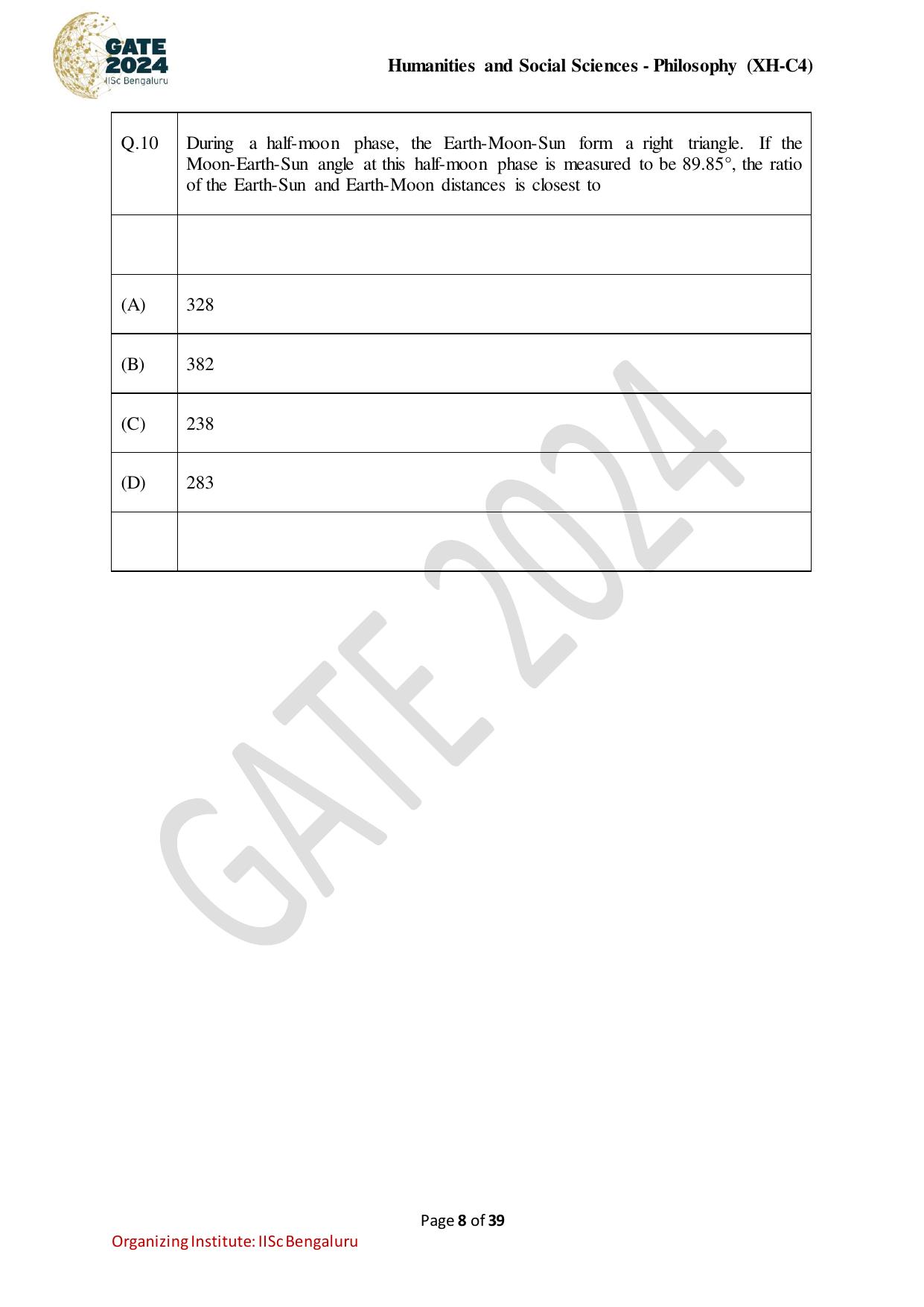 GATE 2024 Humanities & Social Sciences - Philosophy (XH-C4) Question Paper - Page 8