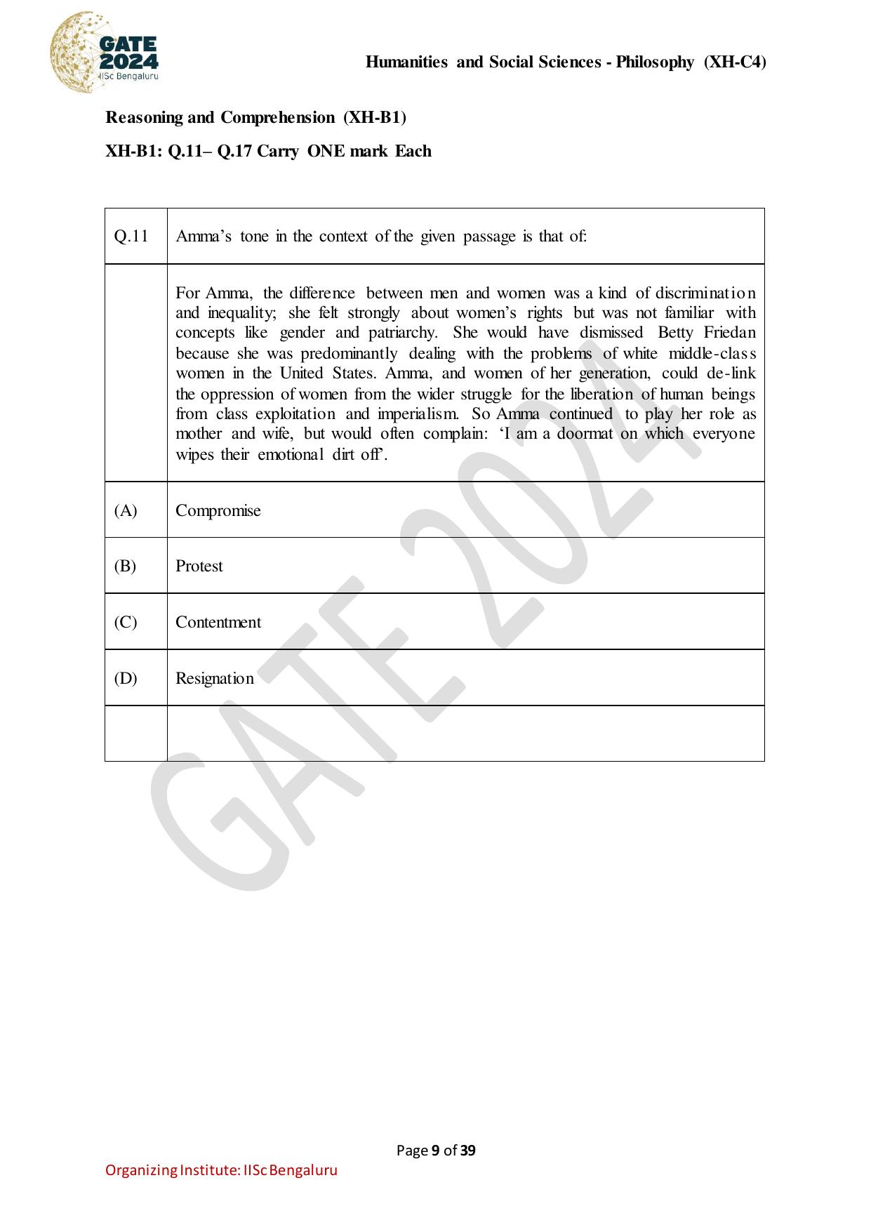 GATE 2024 Humanities & Social Sciences - Philosophy (XH-C4) Question Paper - Page 9