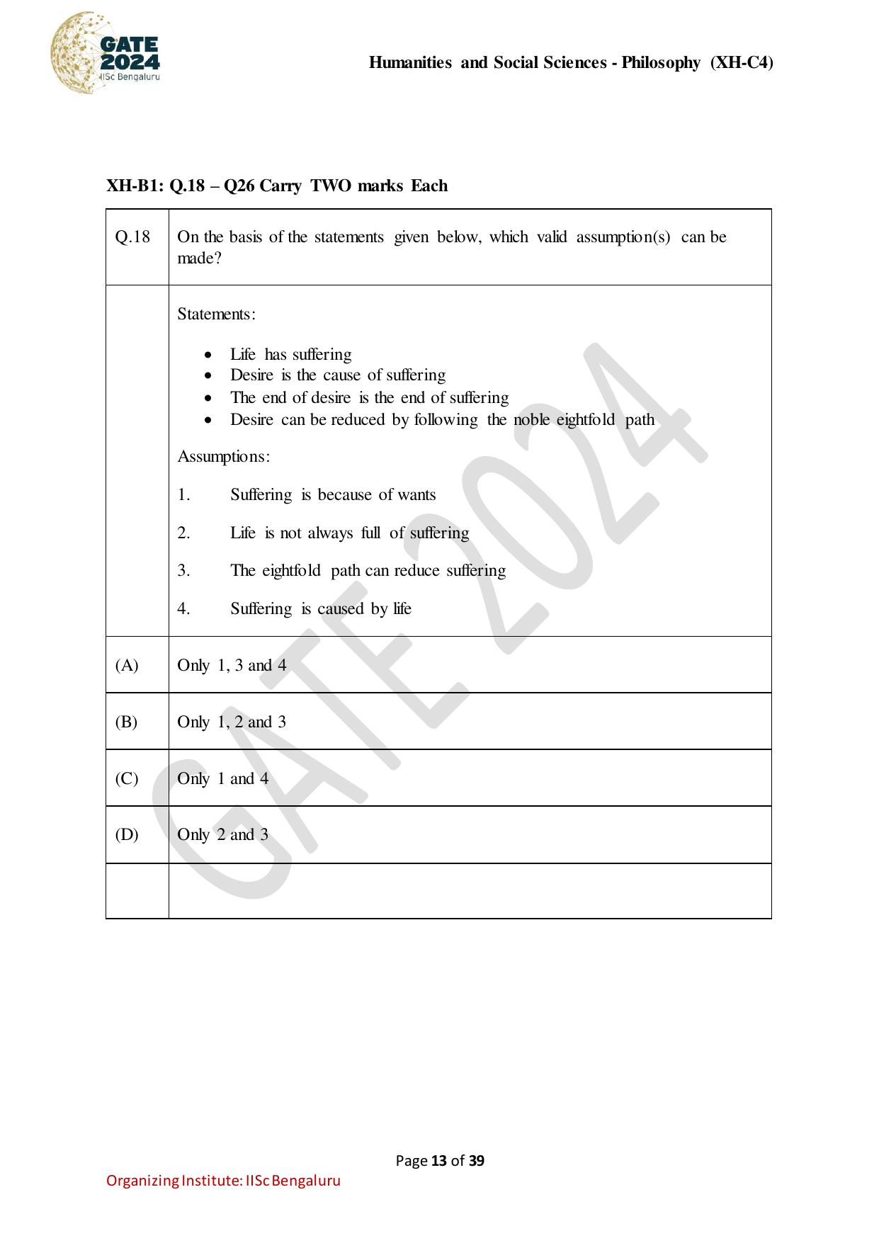 GATE 2024 Humanities & Social Sciences - Philosophy (XH-C4) Question Paper - Page 13