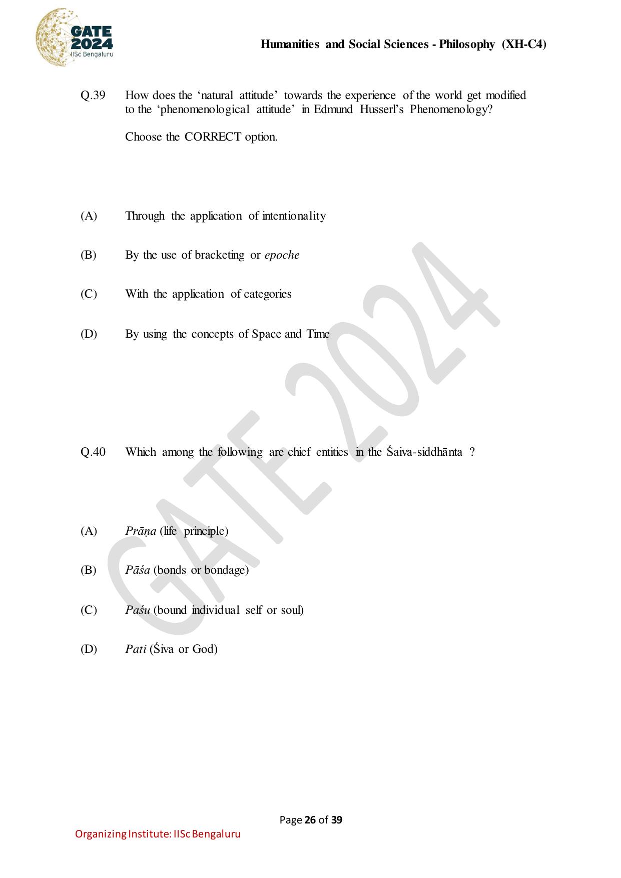 GATE 2024 Humanities & Social Sciences - Philosophy (XH-C4) Question Paper - Page 26