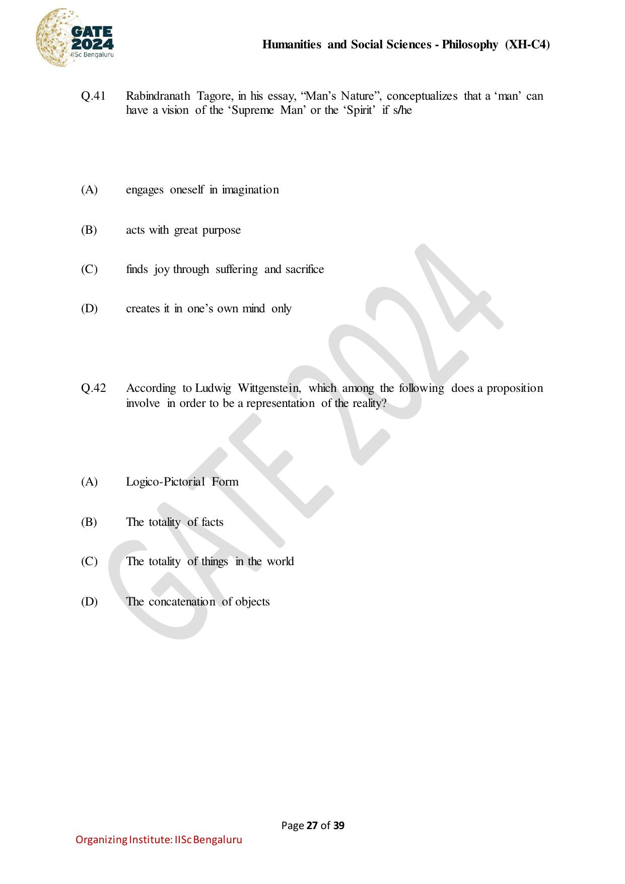 GATE 2024 Humanities & Social Sciences - Philosophy (XH-C4) Question Paper - Page 27